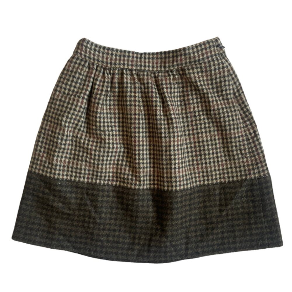 j crew wool two tone brown wool plaid mini skirt size 00